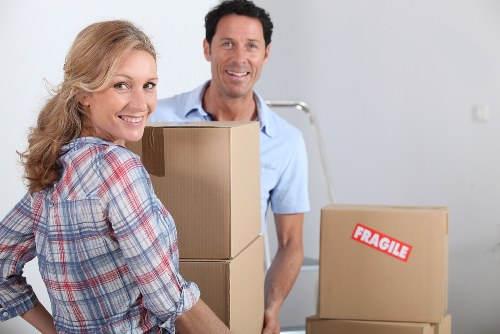 Organized storage space with labeled boxes
